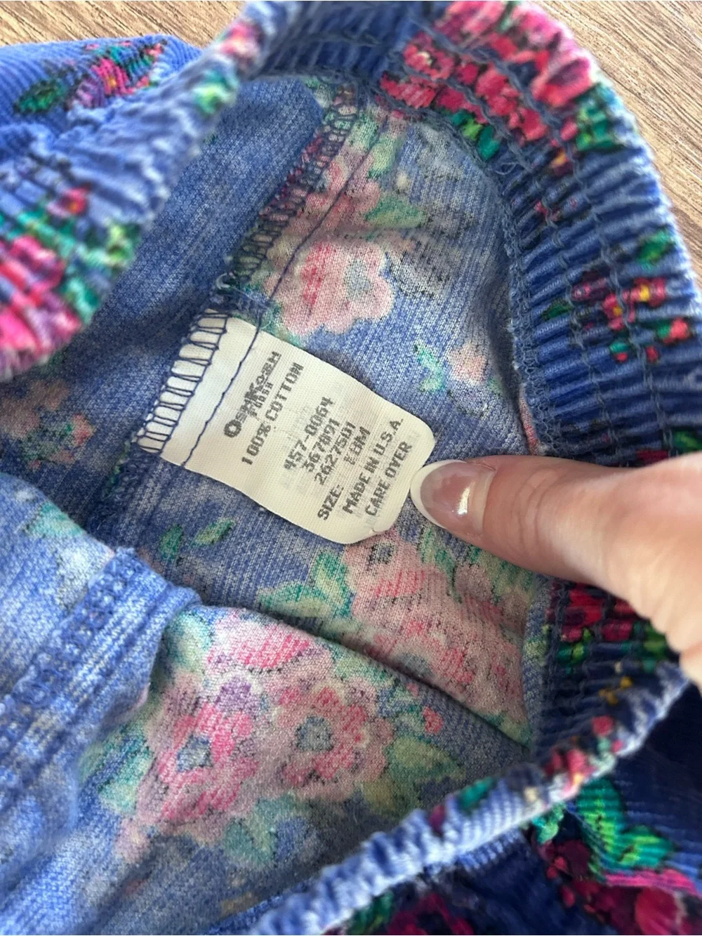 Vintage OshKosh B'gosh Blue Corduroy Pants with Pink and Green Floral Accents